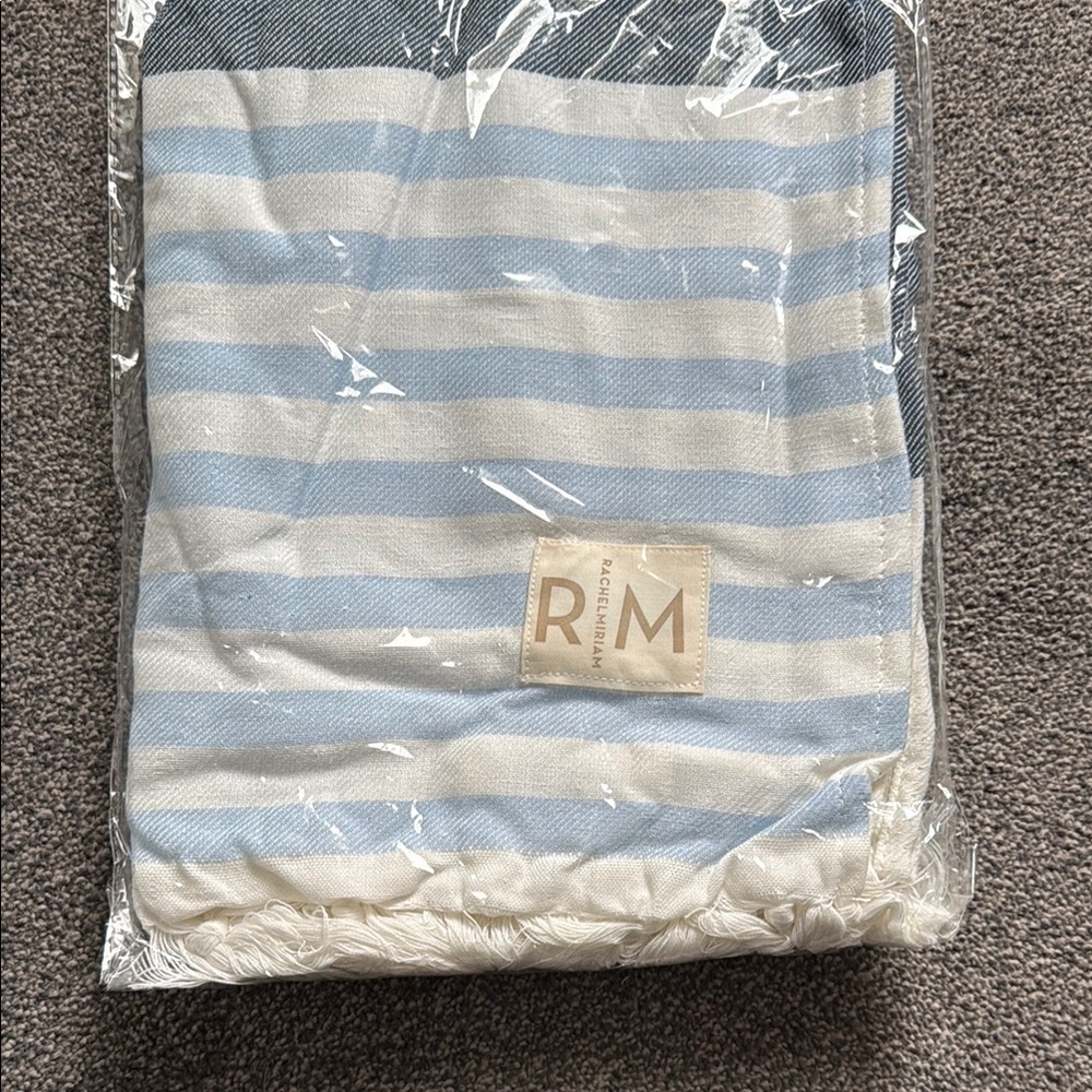 NWT Rachel Miriam Blue and White Striped Blanket Summer Towel